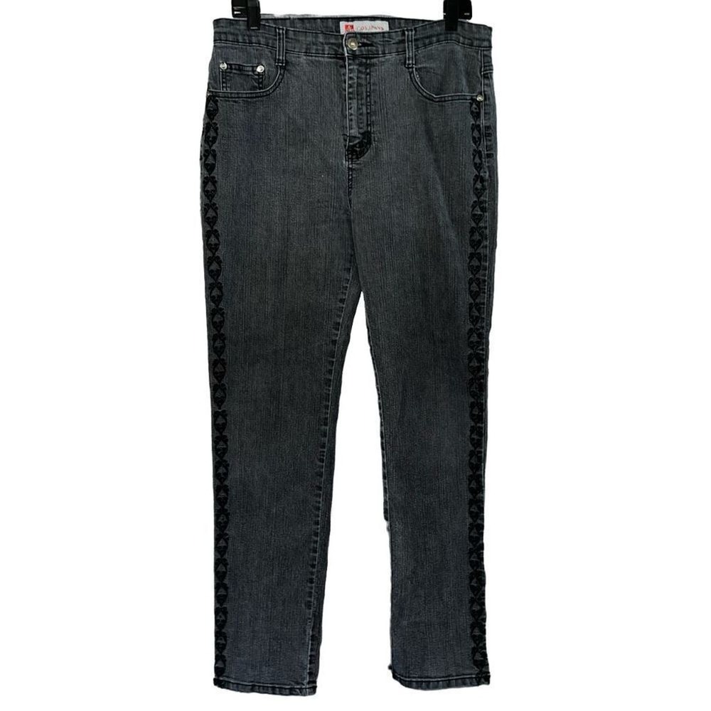 COS JEANS Womens Gray Embroidered Side Seam Straight Leg Denim Pants Size 12